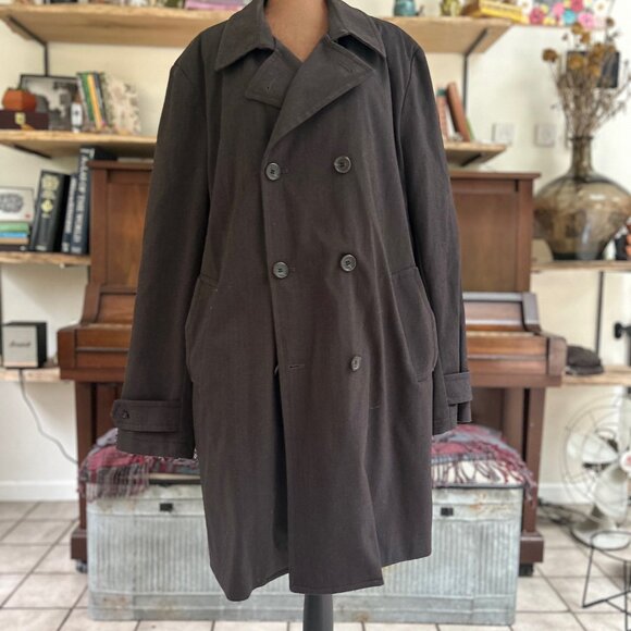 Michael Kors Men’s Double-Breasted Coat – Classic Brown Herringbone Trench, Size - Picture 1 of 4